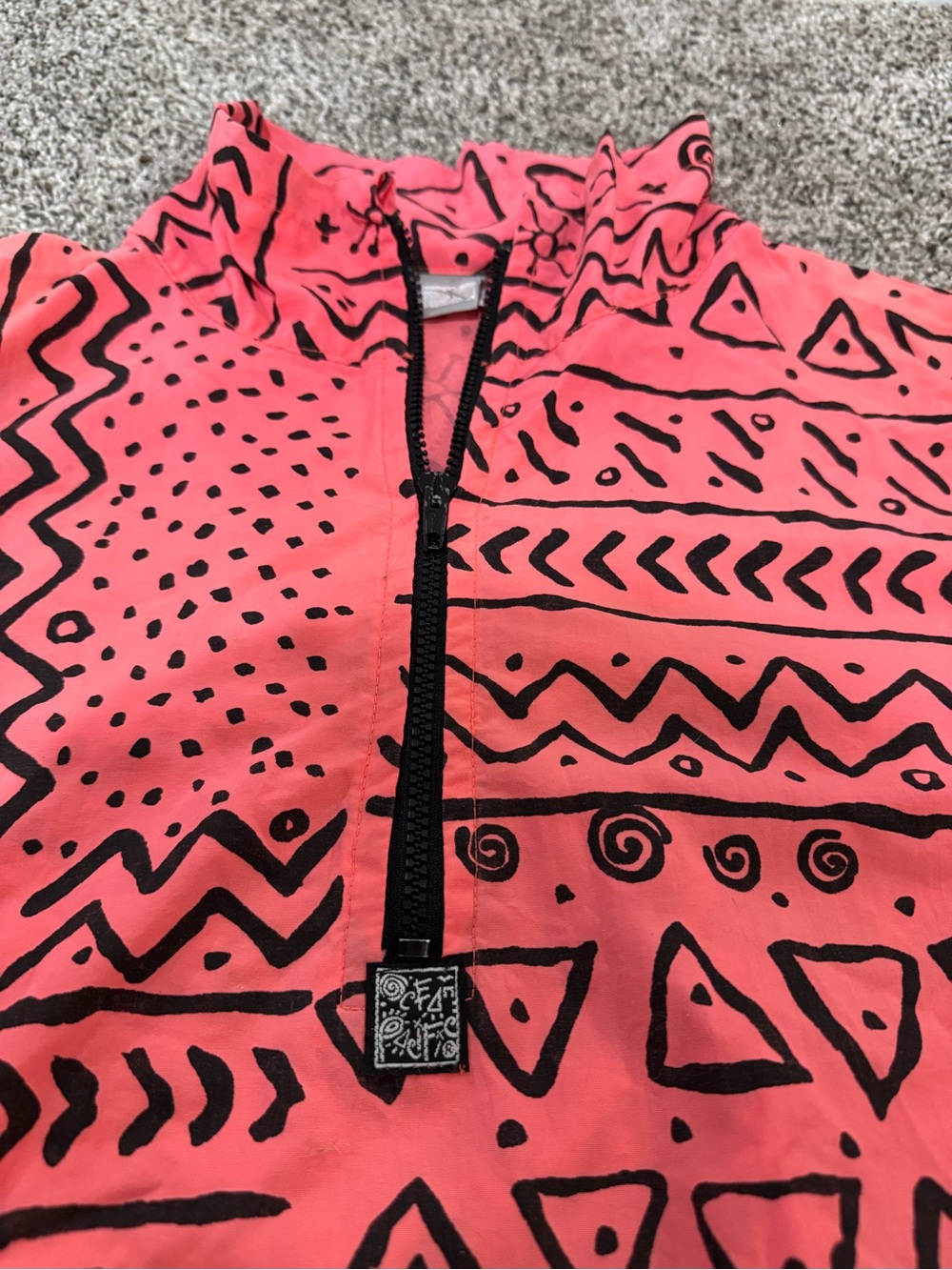 Vintage OP bright pink patterned windbreaker, fits like women's medium - Picture 3 of 6